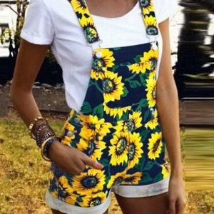 Women's Sunflower Soft Overall Romper Shorts SMALL THROUGH XXL